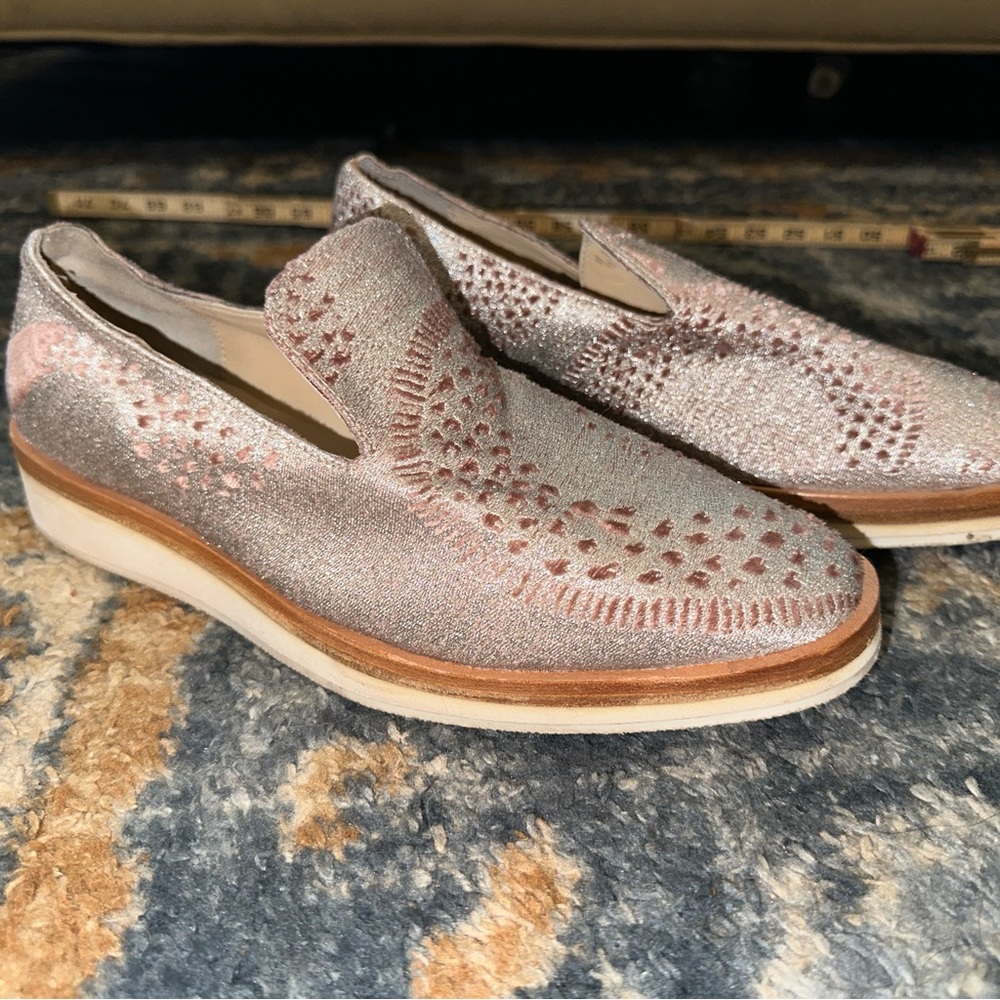 Free People Pink Velvet Tan Slip On Loafer Wedge  Sz 41 Us 10 Women’s  8 Men’s